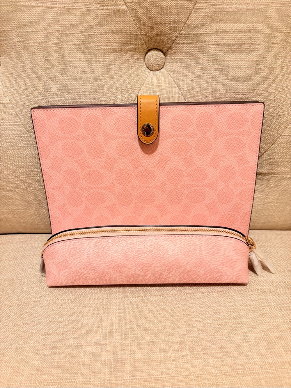 Coach Powder Pink Signature notebook and pencil case. - Picture 2 of 5